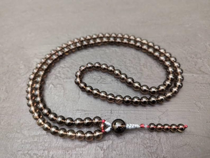 Natural Smoky quartz 8mm,10mm 108 Mala Beads, Spiritual, Meditation Beads, Reiki, Japa Mala, Buddhist Prayer Beads, Yoga Bracelet, healing beads LKMALA-RRGU-209