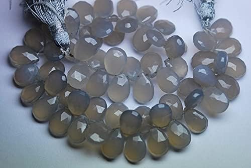 8 Inch Strand,Grey Chalcedony Faceted Pear Shape Briolettes, Size 8x12mm Approx