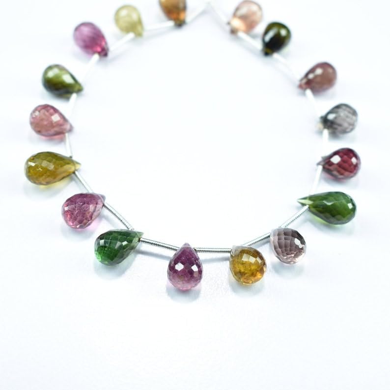 Natural Multi Tourmaline Teardrop Faceted Beads 7.5X10-8X12mm 8 inch Long String Jewelry Making Gemstone Beads for Necklace Bracelet