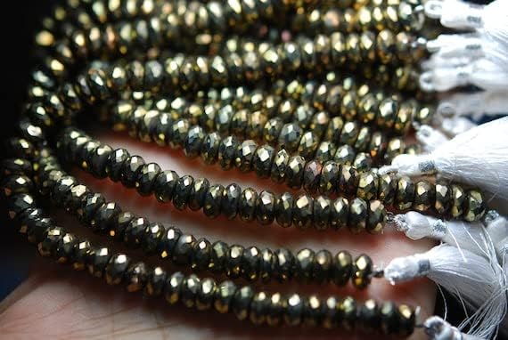 8 Inch Mystic Gold, Black Spinel Faceted Rondelles Beads Shape 7-8mm