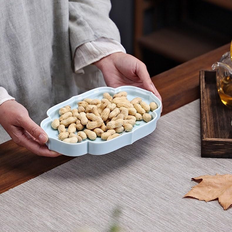 Tray Chinese Ceramic Tea Tray Dessert Tray Tea Tray Tea Tray Dry Tray Table Fruit Tray Fruit Tray Dinner Plate Snack Plate Dish Serving Trays(Cyan,B)