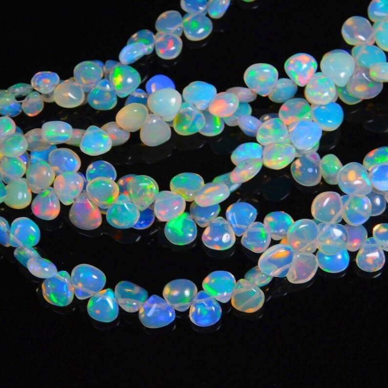 Ethiopian Opal Smooth Heart Shape Beads 5-7mm Briolette Bead Flashy Opal Bead Multi Fire Opal Beads Ethiopian Opal Beads