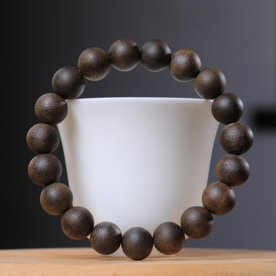 Natural Wild Fusen Red Earth Agarwood Aquilaria Hand-Stranded Single-Circle Prayer Beads 10mm x 19 Beads Honey-Sweet Aroma, Cooling Sweetness Sink-Grade Quality (14mm*15 Beads)