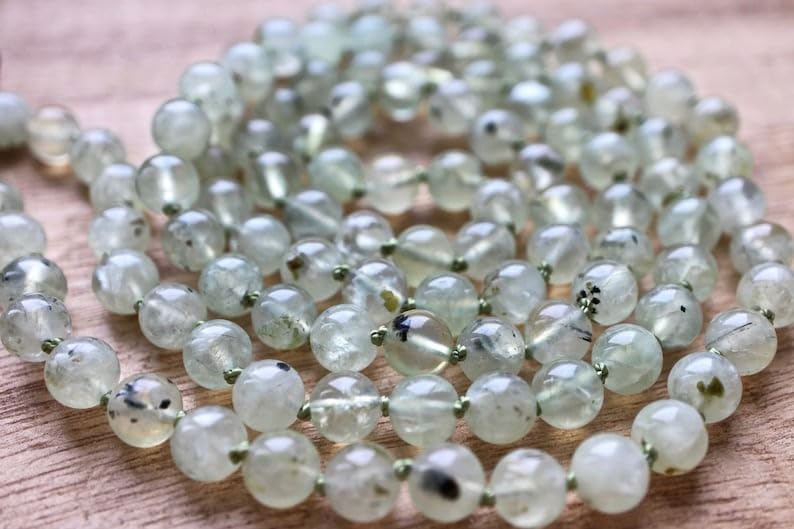 Natural Prehnite and Rudraksha 8mm 108 Mala Beads, Spiritual, Meditation Beads, Reiki, Japa Mala, Buddhist Prayer Beads, Yoga Bracelet, healing beads LKMALA-RRGU-2939