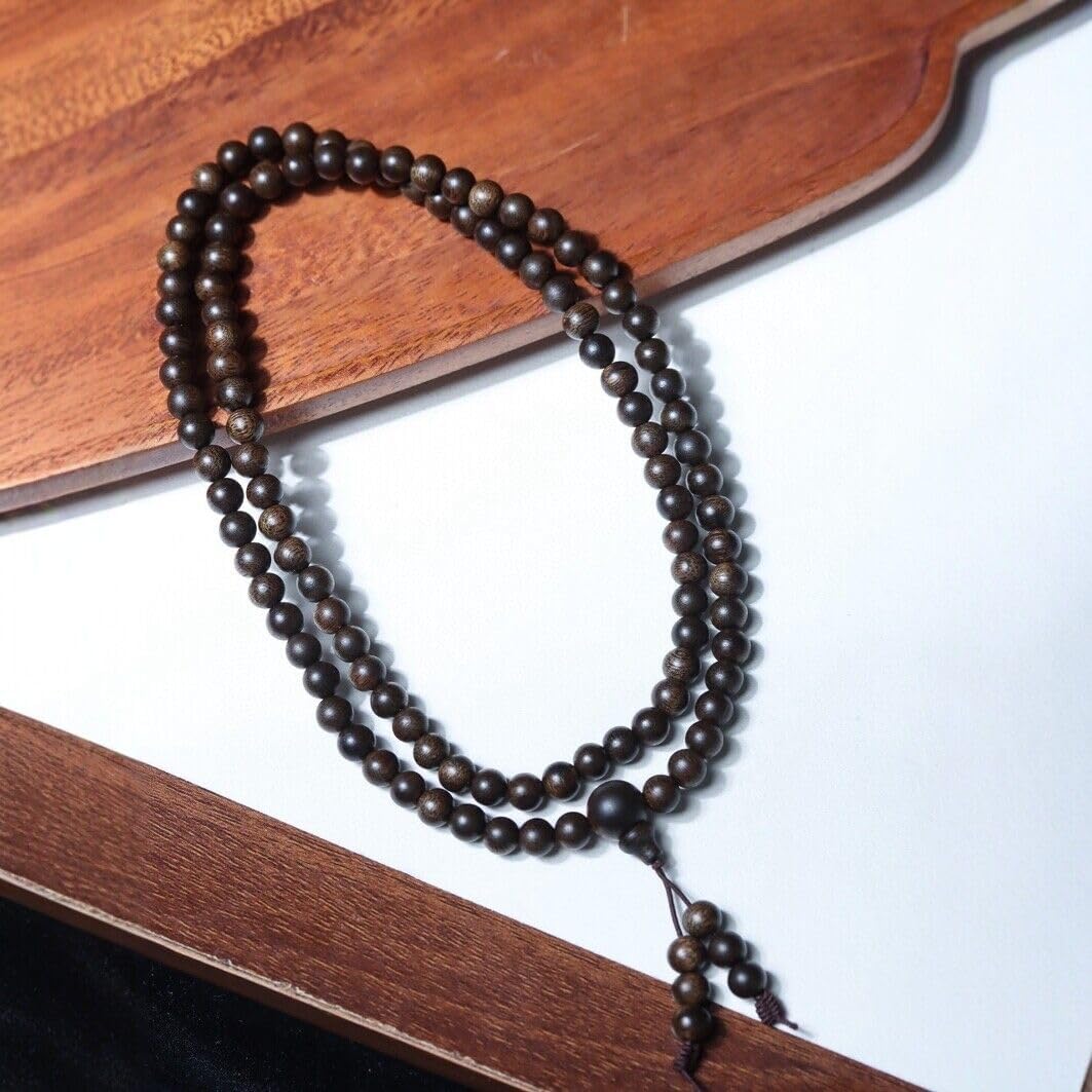 Agarwood 6mm*108pcs Brunei Black Chess Agarwood Skewers Buddha Bead Rosary Gift Set