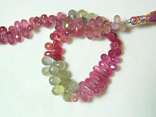 Sapphire Briolette Beads, Faceted Tear Drop Beads, Pink Sapphire, White Sapphire, 4x7mm to 6x10mm Beads, 4.5 Inch Strand Code-HIGH-48547