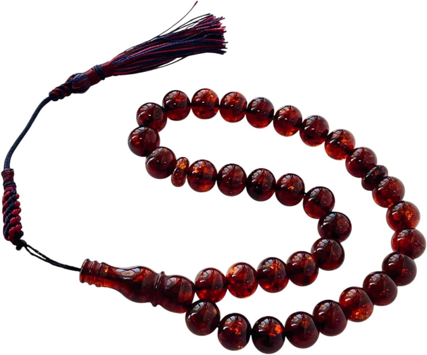 AMBERSTONE Muslim Prayer Beads Tasbih - Premium Handmade Baltic Amber Tasbeeh for Dhikr - Natural Cherry Amber Islamic Rosary Misbaha Subha - 33 Beads / 18 g