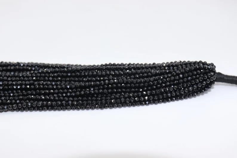 100 Strand Black Spinel Faceted Rondelle Beads 2.5 mm Black Spinel Machine Cut Beads Black Spinel Rondelle Beads Black Spinel Beads