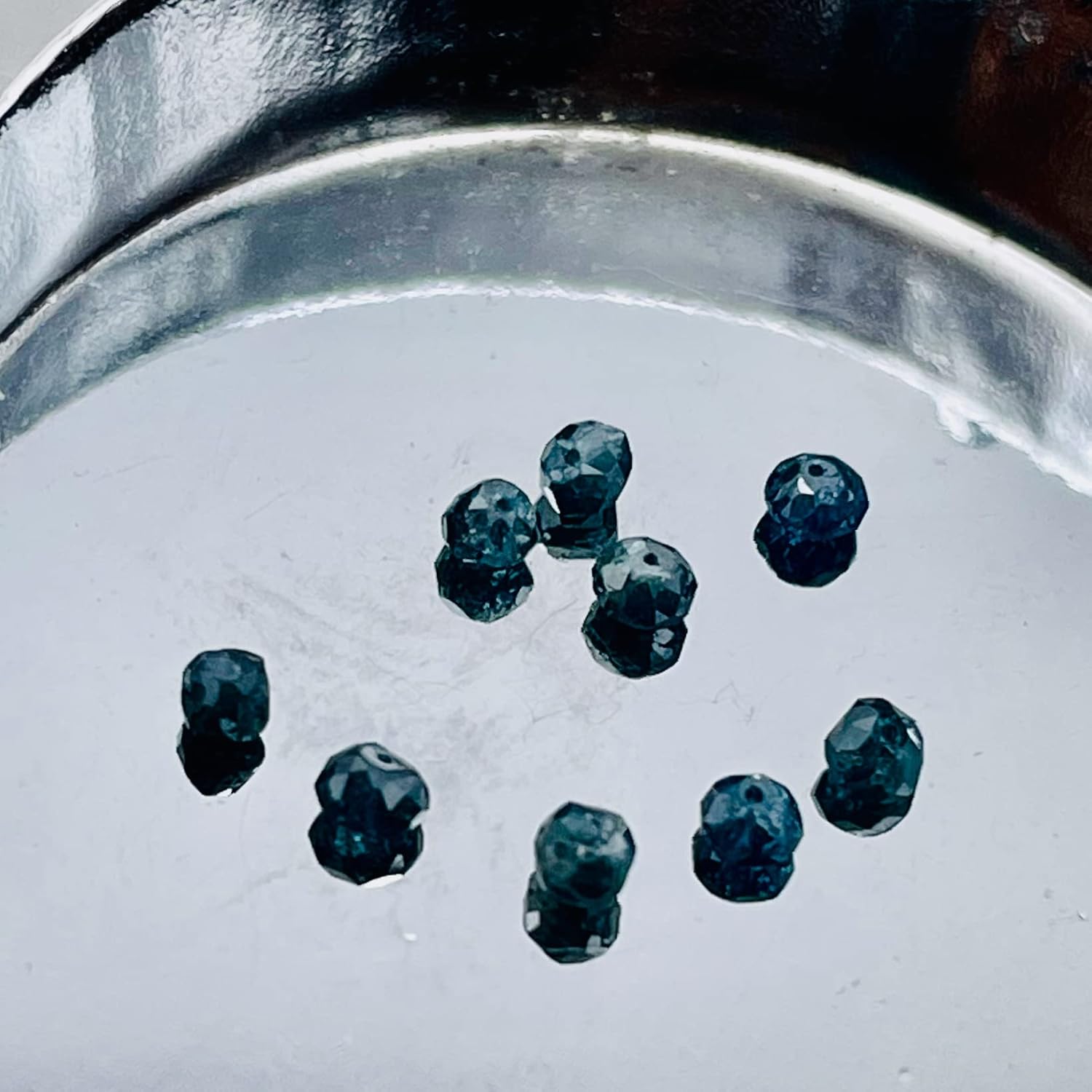 Blue Diamond Faceted Roundel Beads | 3-2.6mm | 9 Beads | ~1.0 Carat |10597A for Jewelry Making