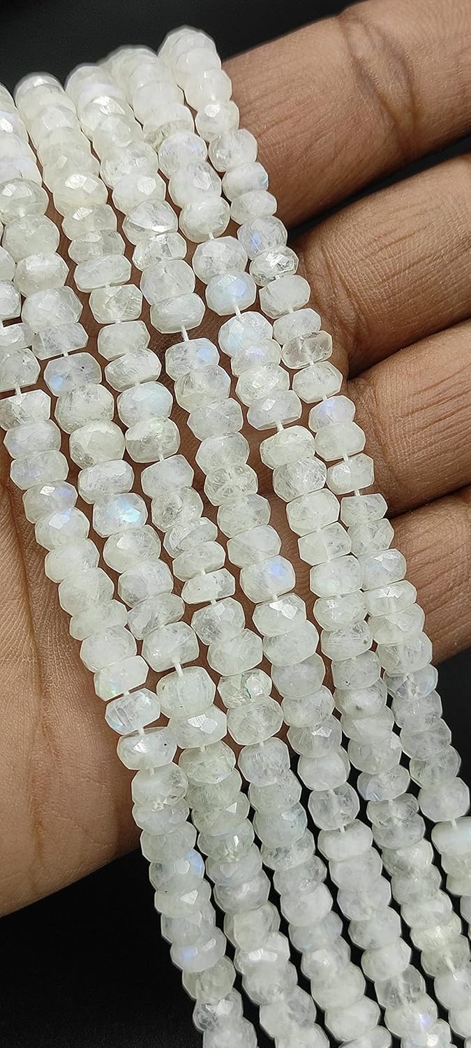 Hanumat Gems Lot of 2 Strand Beautiful Natural White Rainbow Faceted Rondelle Shape Gemstone Beads,Rainbow Rondelle Beads,Rainbow Faceted Beads,6.00-8.00 MM Beads,13 Inches Strand