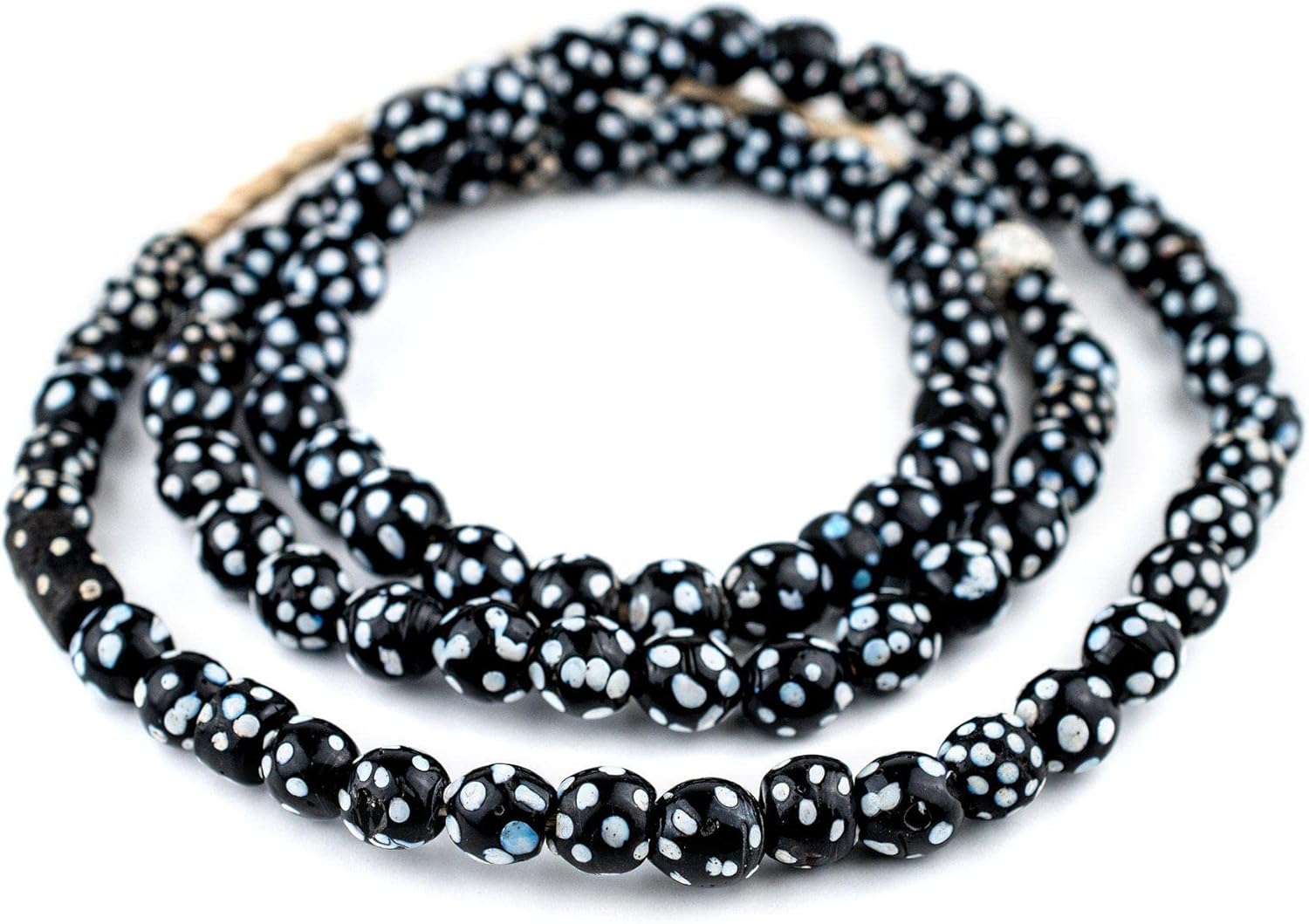 The Bead Chest Old Black & White Skunk Eye Beads Long Strand 11mm Ghana African Black and White Round Glass Large Hole 40 Inch Strand Handmade