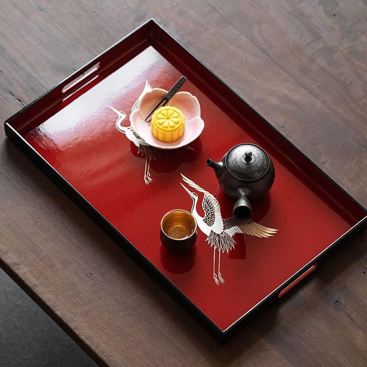 Foodtray Shanjia Lacquerware Zhu Yuhe Tea Tray Household Set Rectangular Dessert Lacquer Dining Serving