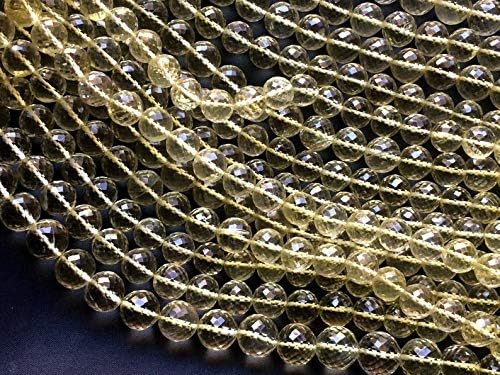 13 inch natural beads strand of 9-10mm faceted round Lemon Quartz gemstone beads for DIY jewelry - necklace, bracelet, earring, ring.