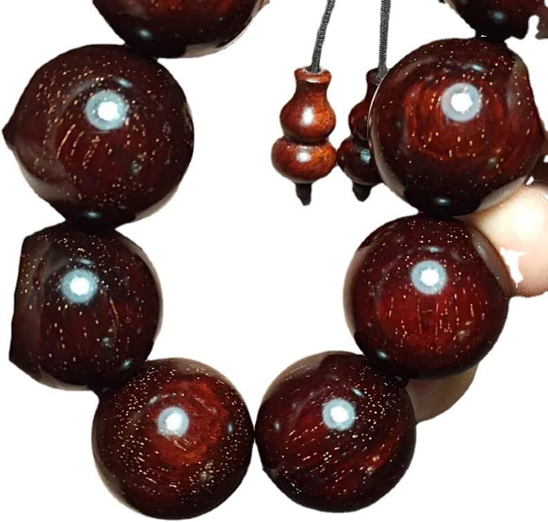Mascot Wooden Crafts Wood Carving Art Wood Decoration Artwork 印度小叶紫檀2.0 * 12颗手串酒红色老料多星金星闪闪发亮泥料玻璃底(小叶紫檀手串)