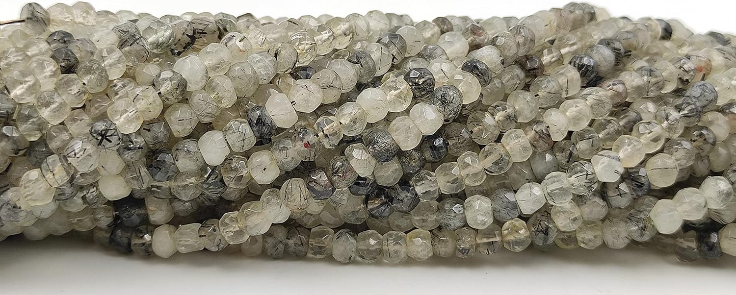 Hanumat Gems Lot of 5 Strands Beautiful Natural Black Rutile Faceted Rondelle Shape Gemstone Beads,Rutile Rondelle Beads,Rutile Faceted Beads,5.00-6.00 MM Beads,13 Inches Strand