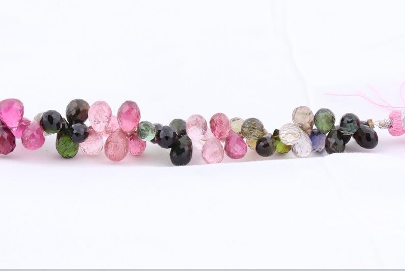 Multi Tourmaline Faceted Drops Shape Beads 6 * 8 mm Briolette Tourmaline Drops Beads Tourmaline Side Cut Drop Wholesale Beads for Making Jwelery