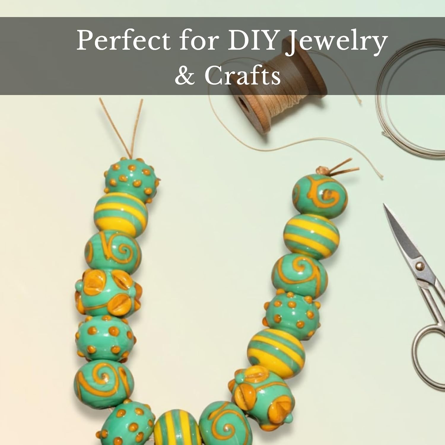 Handcrafted Multicolor Lampwork Glass Beads | Turquoise & Yellow Decorative Artistic Beads | Available in 10 Strands | Premium Handmade for Jewelry Making & DIY Crafts.