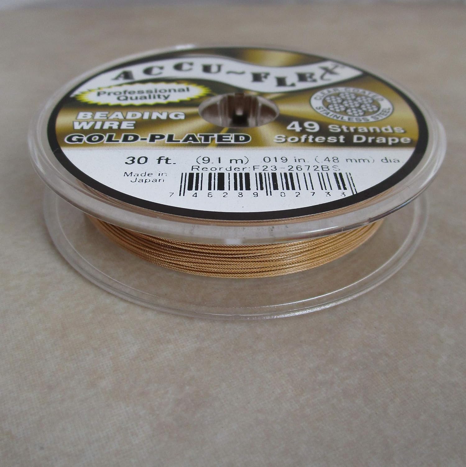 Accuflex Beading Wire Gold Plated .019 Inch 30 Feet 49 Strand