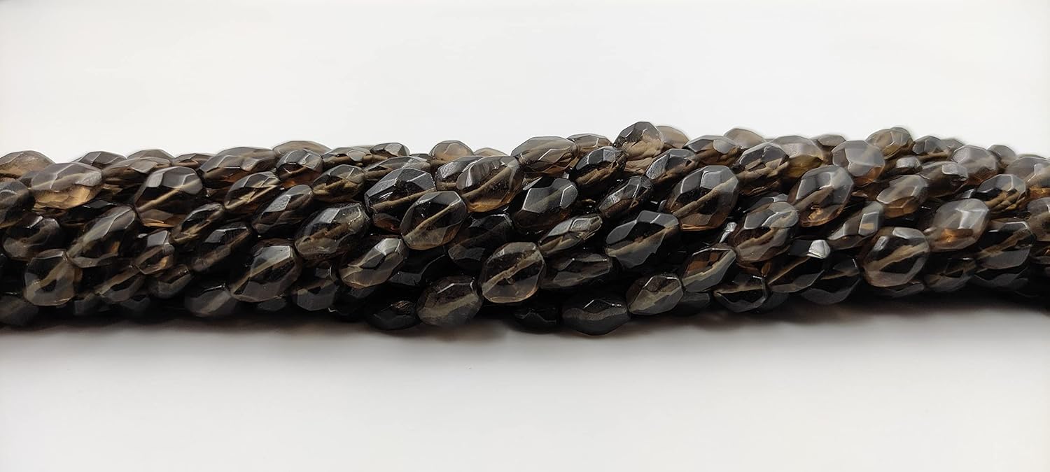 Hanumat Gems Lot of 10 Strands Natural Smoky Quartz Faceted Oval Shape Gemstone Beads,Smoky Quartz Faceted Beads,Smoky Quartz Oval Beads,5X7-6X9 MM Oval Beads,13 Inches Oval Beads Strand.