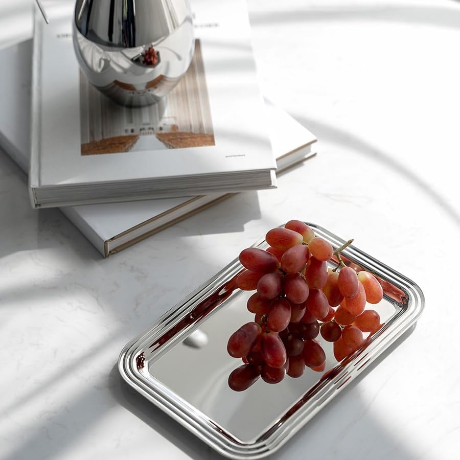Tray Stainless Steel Dinner Tray Household Fruit Tray Afternoon Tea Tray Hotel Tray Tabletop Storage Tray Serving Trays