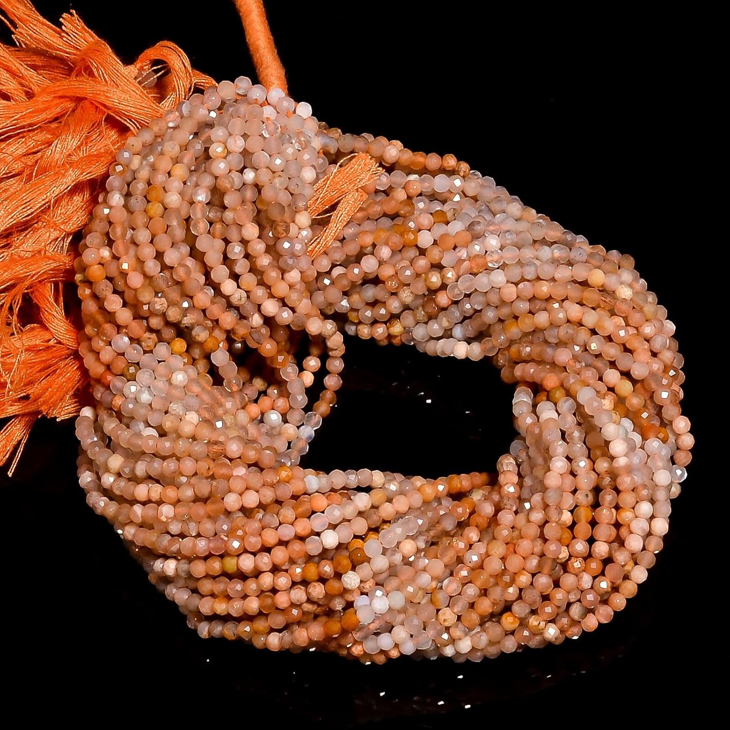 Natural Peach Moonstone Gemstone Rondelle Faceted Beads 3X3 mm 50 Strand 13