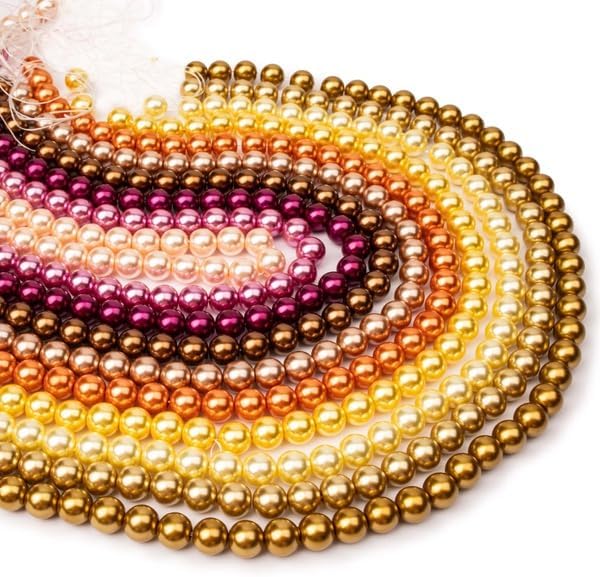 PotomacBeads 500 Pieces Glass Pearls, Warm Tones Collection, 8mm, 10 Colors
