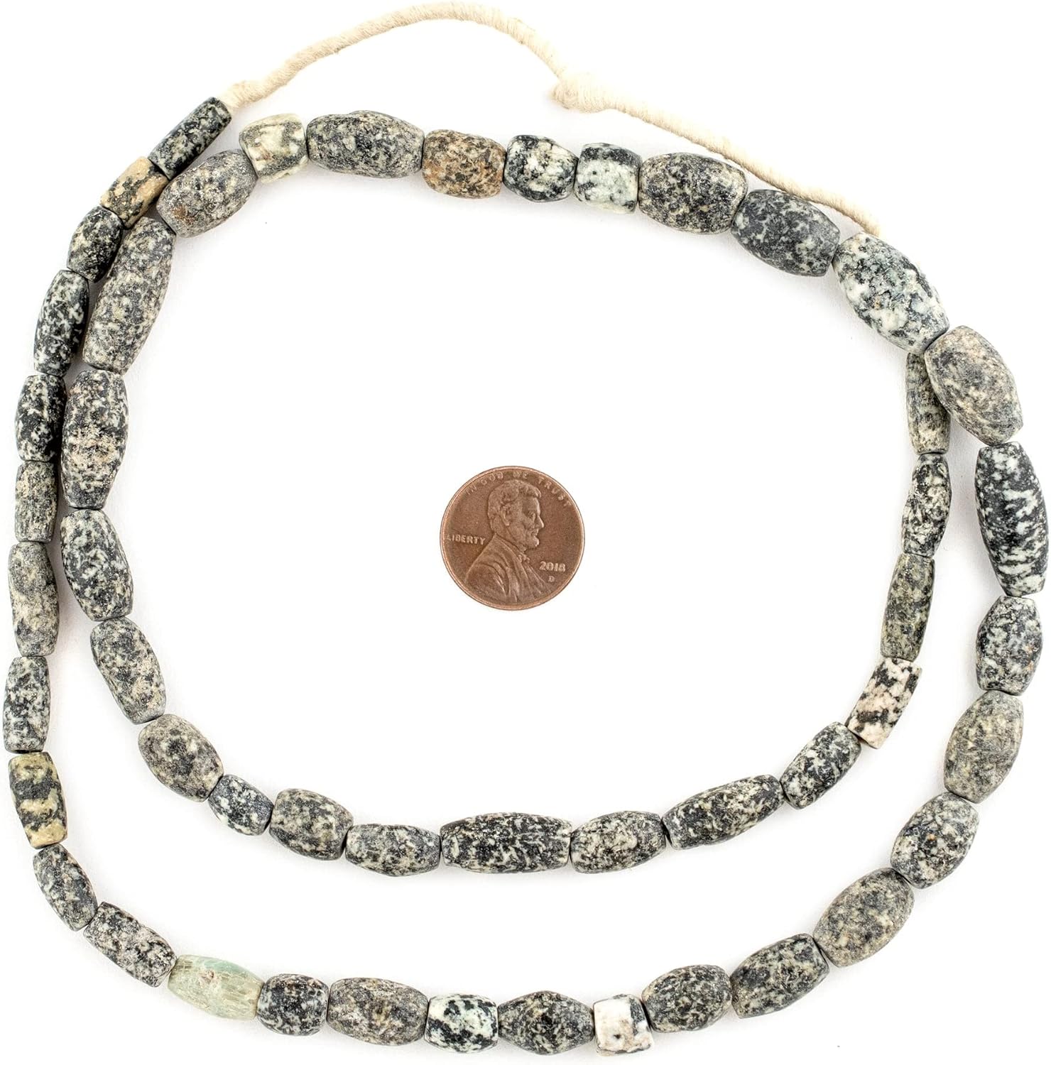 The Bead Chest Ancient Oval Mali Granite Stone Beads 11mm African Grey Large Hole 28 Inch Strand Handmade