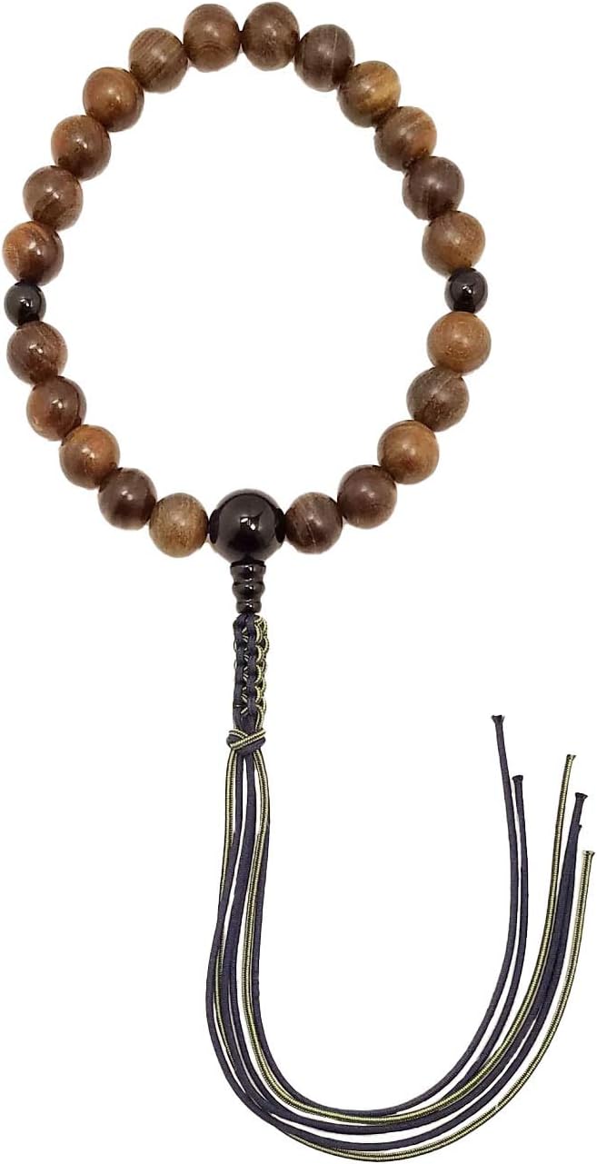 Tsuchiya Buddhist Kyoto Prayer Beads for Men, Mont Beads, Green Sandalwood, Blue Trame Stone, Pure Silk Bassel, Paulownia Box - For Jodo Shinshu Sect - Ball Color: Green/Navy Blue, Male Average Main