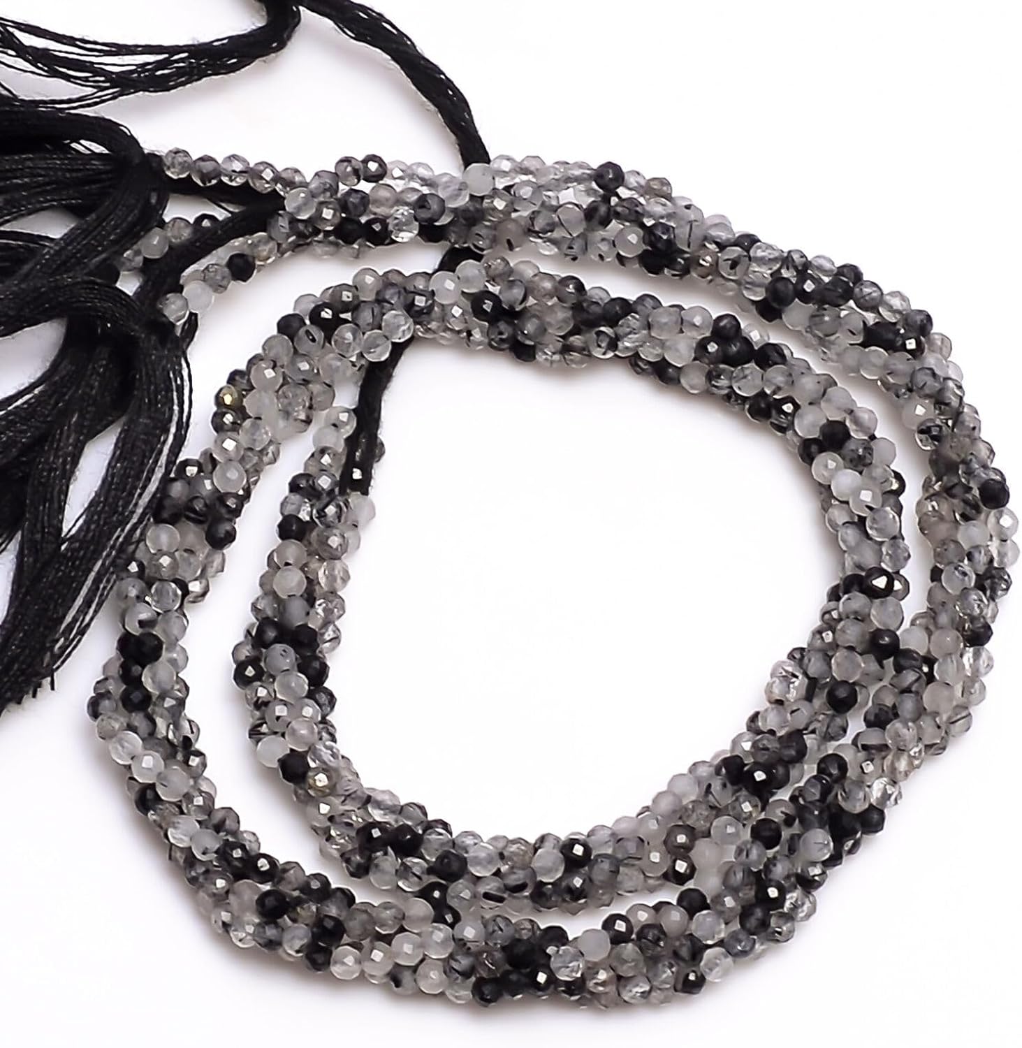 2.5 m Natural Black Rutile Quartz Faceted Round Rondelle Beads 33cm 10 Strand CHIK-STRD-86441