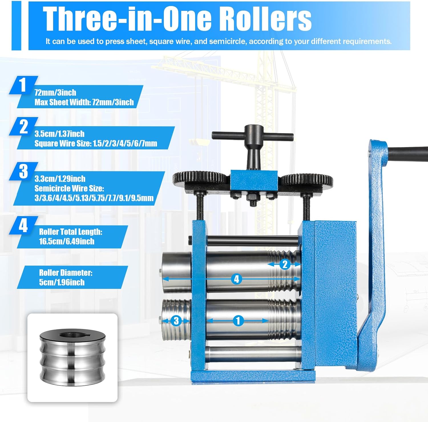 Manual Rolling Mill Machine, Manual Combination Rolling Mill Machine, Roller Jewelry Press with 75mm Length Roller, Combination Rolling Mill Machine Roller for Metal Sheet/Wire/Flat Pressing Blue(3