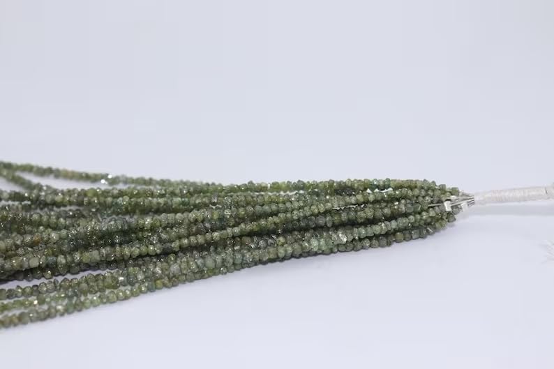 Natural Green Diamond Uncut Beads 3MM Raw Diamond Beads Strand for Jewelry Making