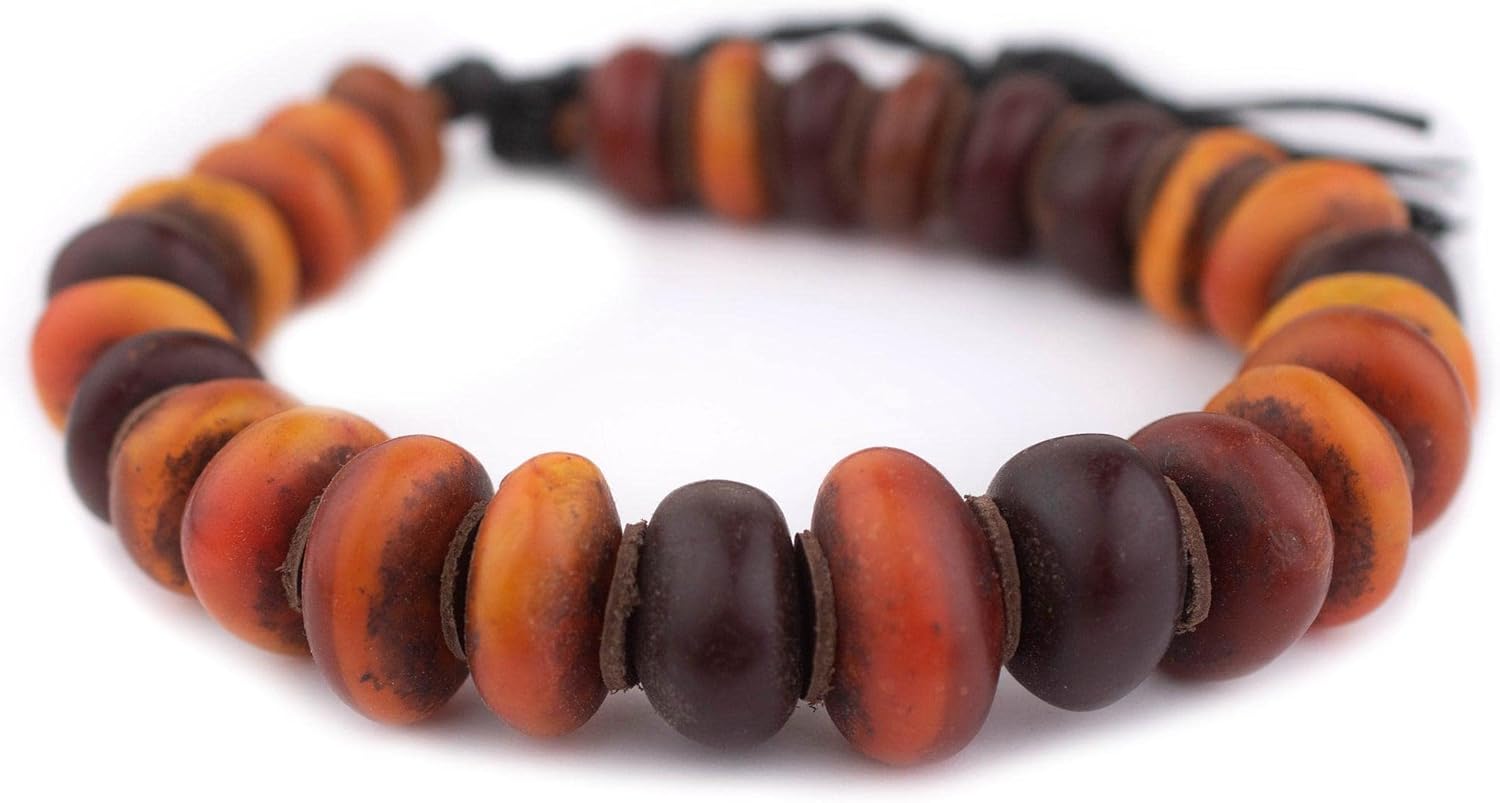 The Bead Chest Medley of Moroccan Amber Resin Beads Graduated 26mm Morocco African Orange Round Large Hole 22 Inch Strand Handmade