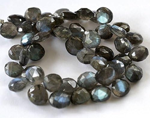 Labradorite Gemstone. Semi Precious Gemstone Bead. Faceted Heart Briolette. 9-9.5mm 9pcs