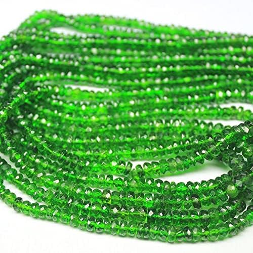 13 inch Strand of Natural gem Green Chrome Diopside, 3-4mm Rondelle Faceted Beads for DIY Jewelry Making. | Beads_04166