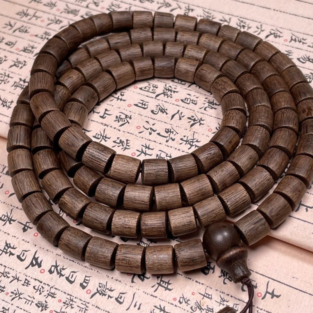 Vietnamese Nha Trang White agarwood Prayer Beads, Straight-Cut Bucket Beads 8mm*108 Pieces, Dense, Sweet, Cool and Water-Sinking Grade