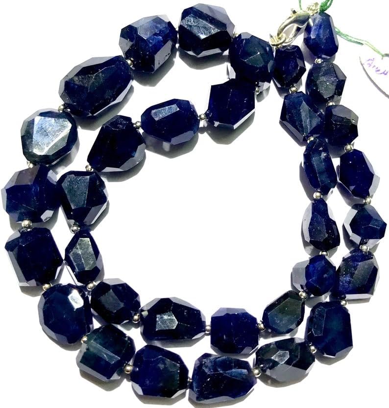 Natural Blue Sapphire Nuggets facated Beads 11-15 MM 20 inch Long String Jewelry Making Gemstone Beads for Necklace Bracelet