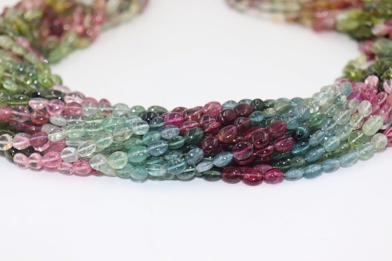 AAA Multi Tourmaline Smooth Oval Shape Beads 5 * 7mm Tourmaline Smooth Beads Tourmaline Plain Oval Shape Beads for Making Jwelery
