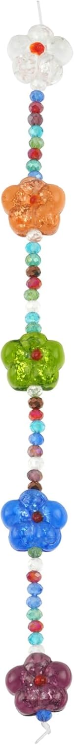 Bead Landing Multicolor Handmade Lampwork Glass Flower Beads - 35 Flower with 37 Spacer Beads for DIY Jewelry Making, Crafting, and Accessories, 12 Pack