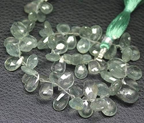 Natural Moss Aquamarine Faceted Pear Drop Gemstone Craft Loose Beads Strand 8 Inch Long 9mm 14mm Code-HIGH-27923