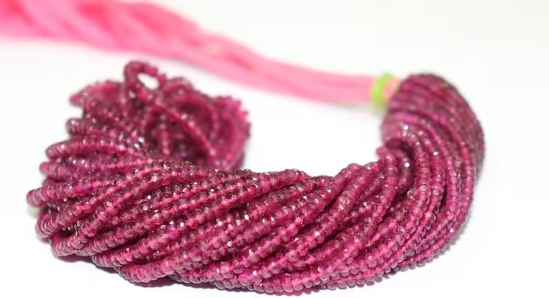 Natural Pink Tourmaline Faceted Rondelle Beads 3.5-4MM Rubellite Deep Color Tourmaline Beads Strand for Jewelry Making