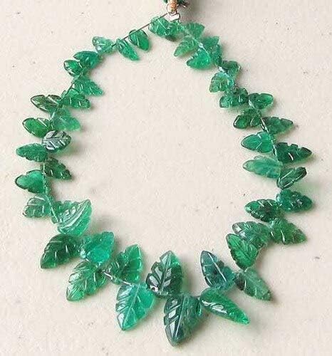 23cts! Natural Emerald Carved Leaf Bead 6 inchStrand 109725 for Jewelry Making