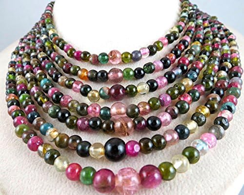Natural 7 Line MULTI TOURMALINE Rondelle BEADS Necklace 22 INCHES 8.5MM TO 4.5MM