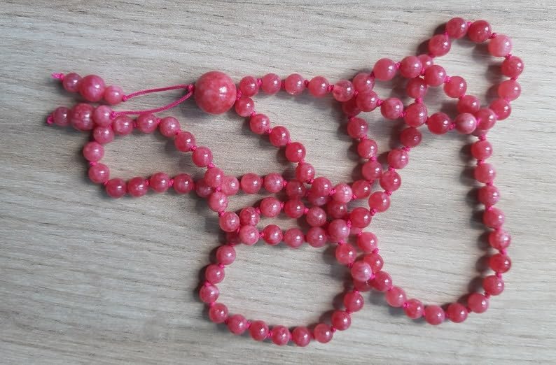 Natural Rhodonite 6mm,8mm 108 Mala Beads, Spiritual, Meditation Beads, Reiki, Japa Mala, Buddhist Prayer Beads, Yoga Bracelet, healing beads LKMALA-RRGU-3925