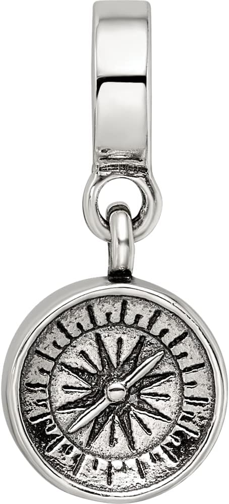 Solid 925 Sterling Silver Reflections Compass Dangle Bead (10mm x 22.7mm)