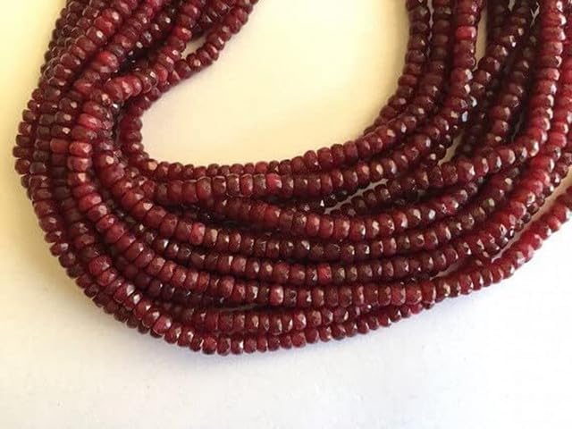 Ruby Rondelle Beads, Faceted Beads, Natural Beads-3mm to 4mm Beads, 16 Inch lot of 25 Strands CHIK-STRD-98837