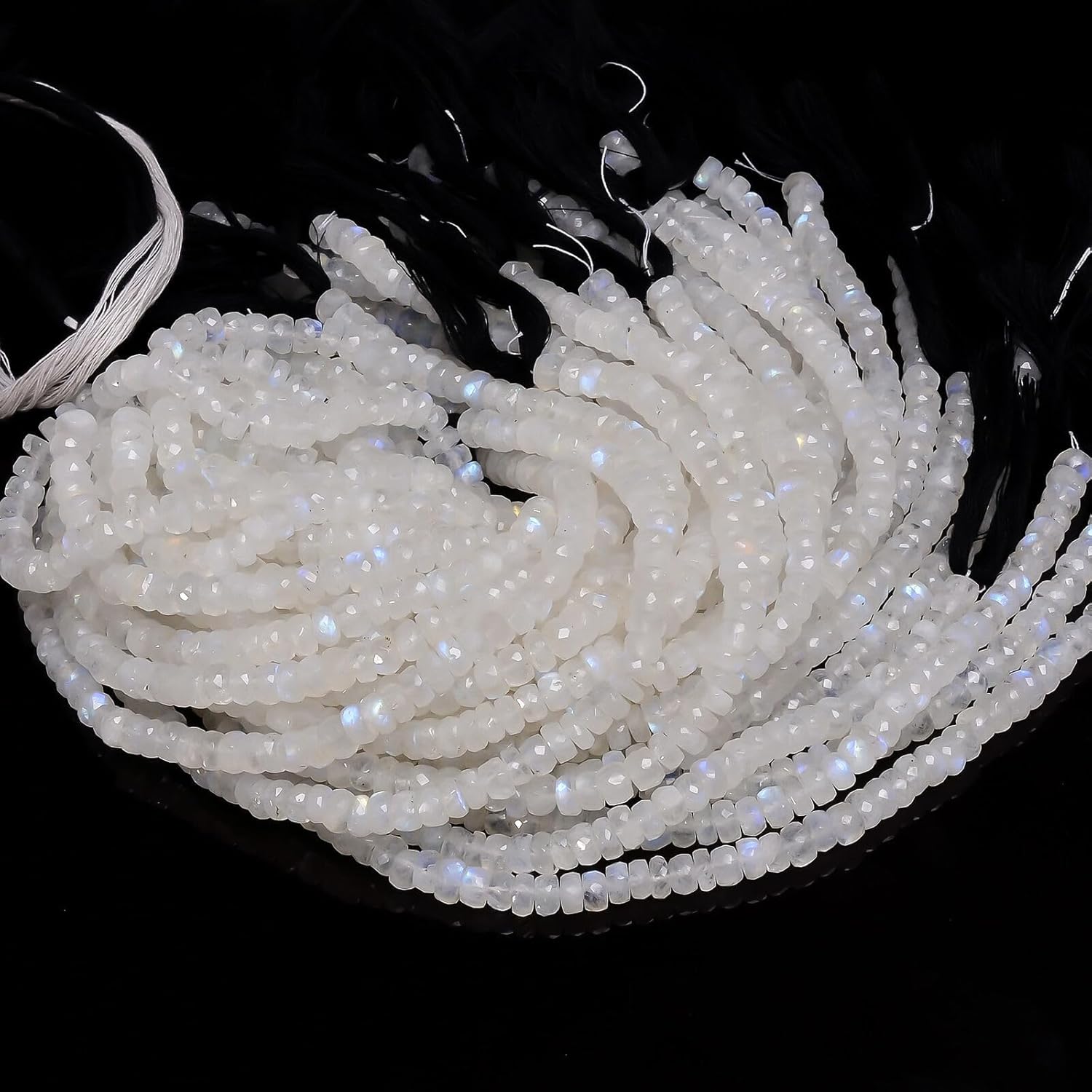 Natural Rainbow Moonstone Gemstone Rondell Faceted Beads 6X6mm 5 Strand 8