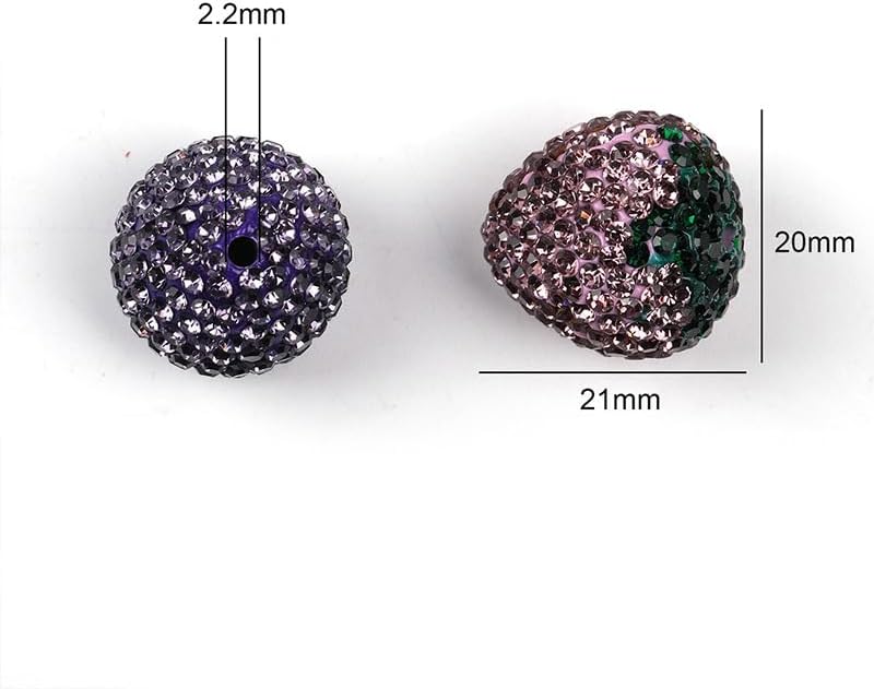 20/40/100pcs 20x21mm Polymer Clay Strawberry Disco Ball Charm Beads, Shiny Rhinestone Spacer Beads for DIY Jewelry Making, Bracelet Charms (Champagne Color, 100pcs 20x21mm)