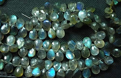 7 Inch Long Full Strand, Blue Flashy Labrarite Faceted Pear Shaped Briolettes, 9-10mm Code-HIGH-66006