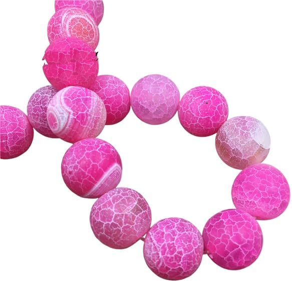 NOVASTORES Matte Fuchsia Crackle Agates Beads, Pink Round Frosted Fire Dragon Veins Agates Drilled Agates Beads My0192