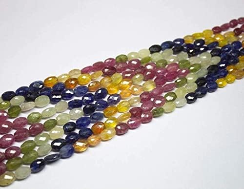 13 inch Strand of Natural gem Multi Sapphire, 6-10mm Oval Faceted Beads for DIY Jewelry Making. | Beads_05581